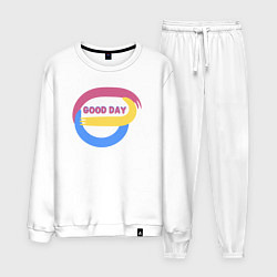 Костюм хлопковый мужской Абстракция и надпись - good day, цвет: белый