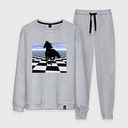 Костюм хлопковый мужской Конь на шахматной доске, цвет: меланж