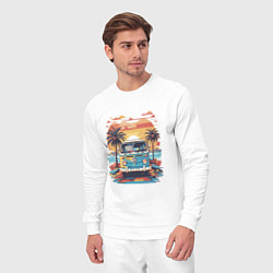 Костюм хлопковый мужской Фольксваген на восходе солнца ретро, цвет: белый — фото 2