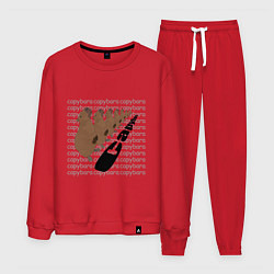 Костюм хлопковый мужской Капибара в шеренге - мем, цвет: красный