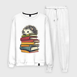 Костюм хлопковый мужской Ёжик на книгах, цвет: белый