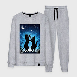 Костюм хлопковый мужской Танцующие коты под звёздным небом, цвет: меланж