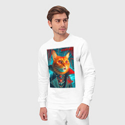 Костюм хлопковый мужской Рыжий кот вампир - нейроарт, цвет: белый — фото 2