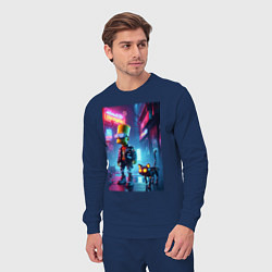 Костюм хлопковый мужской Барт Симпсон гуляет с роботом котом в ночном город, цвет: тёмно-синий — фото 2