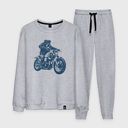 Костюм хлопковый мужской Ротвейлер байкер на мотоцикле чоппере, цвет: меланж