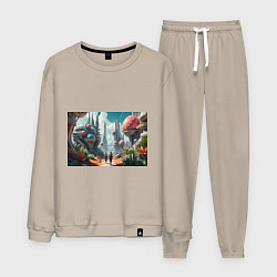 Костюм хлопковый мужской Планета фантастика, цвет: миндальный