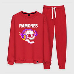 Костюм хлопковый мужской Ramones - неоновый череп, цвет: красный