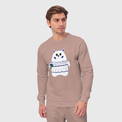 Костюм хлопковый мужской Белый медведь с цветком, цвет: пыльно-розовый — фото 2