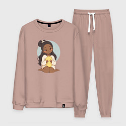 Костюм хлопковый мужской Цыплёнок в руках девушки, цвет: пыльно-розовый