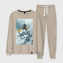 Костюм хлопковый мужской Тихий японский пейзаж, цвет: миндальный