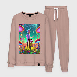 Костюм хлопковый мужской Morty and Rick on a neon planet, цвет: пыльно-розовый