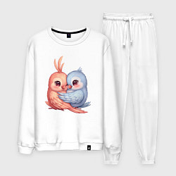 Костюм хлопковый мужской Влюбленные попугайчики, цвет: белый