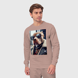 Костюм хлопковый мужской Чувак питбуль в тёмных очках, цвет: пыльно-розовый — фото 2