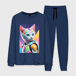 Костюм хлопковый мужской Котик в стиле киберпанк, цвет: тёмно-синий