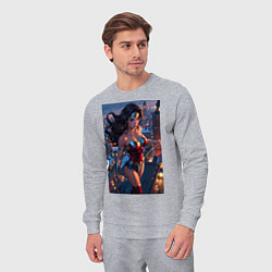 Костюм хлопковый мужской Чудо-женщина на крыше с городским фоном, цвет: меланж — фото 2