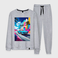 Костюм хлопковый мужской Кабриолет едет по тропическому острову, цвет: меланж
