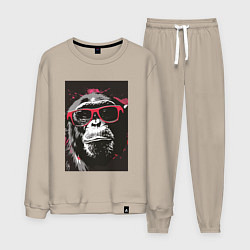 Костюм хлопковый мужской Мартышка в очках, цвет: миндальный