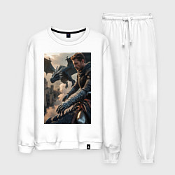 Костюм хлопковый мужской Рыцарь летит на драконе, цвет: белый