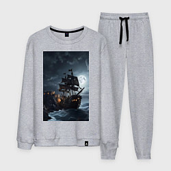 Костюм хлопковый мужской Пиратский корабль в шторм, цвет: меланж
