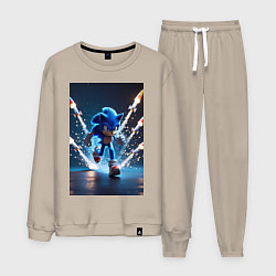 Костюм хлопковый мужской Соник убегает от ракет, цвет: миндальный