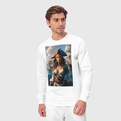 Костюм хлопковый мужской Пиратка на фона флотилии кораблей, цвет: белый — фото 2