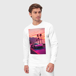 Костюм хлопковый мужской Суперкар едет около океана, цвет: белый — фото 2