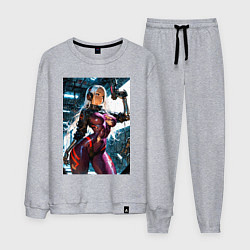 Костюм хлопковый мужской Девушка с оружием в киберпанк стиле, цвет: меланж