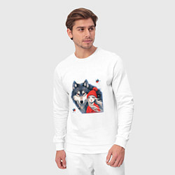 Костюм хлопковый мужской Красивый серый волк и шапочка Красная, цвет: белый — фото 2