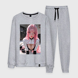 Костюм хлопковый мужской Девушка с розовыми волосами в откровенном наряде, цвет: меланж