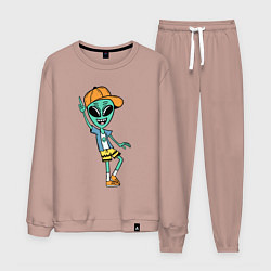 Костюм хлопковый мужской Инопланетянин в кепке танцует, цвет: пыльно-розовый