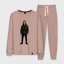 Костюм хлопковый мужской Bones во весь рост, цвет: пыльно-розовый