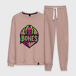 Костюм хлопковый мужской Bones кислотный череп, цвет: пыльно-розовый