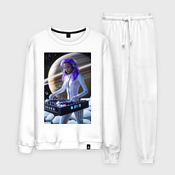 Костюм хлопковый мужской Девушка космо DJ на фоне сатурна, цвет: белый