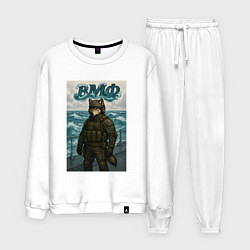 Костюм хлопковый мужской ВМФ волк на корабле, цвет: белый