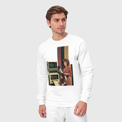 Костюм хлопковый мужской Девушка и винтажный компьютер ретрофутуризм поп-ар, цвет: белый — фото 2