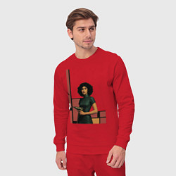 Костюм хлопковый мужской Ретрофутуризм девушка с бластером поп-арт 1970-е, цвет: красный — фото 2