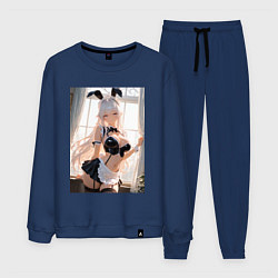 Костюм хлопковый мужской Горничная-кролик с ушками в maid cafe, цвет: тёмно-синий