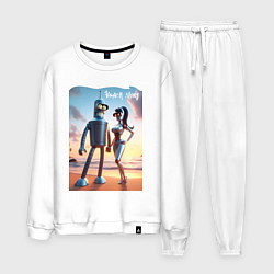Костюм хлопковый мужской Робот-сгибальщик Бендер со своей чувихой на пляже, цвет: белый