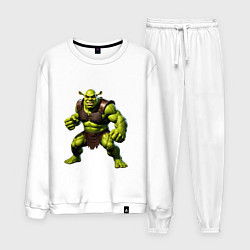 Костюм хлопковый мужской Гибрид Шрека и Халка стоит в динамичной позе, цвет: белый