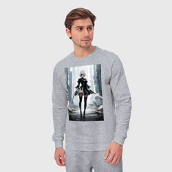 Костюм хлопковый мужской Девушка-андроид с катанами посреди руин, цвет: меланж — фото 2