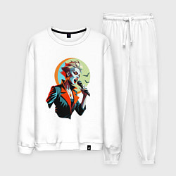 Костюм хлопковый мужской Певица рок вампир с микрофоном, цвет: белый