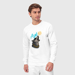 Костюм хлопковый мужской Ауф - волк воет на луну, цвет: белый — фото 2