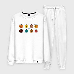 Костюм хлопковый мужской Разноцветные тыквы Джека на Хэллоуин, цвет: белый