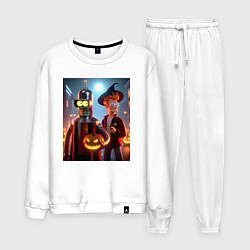 Костюм хлопковый мужской Бендер и Фрай в шляпе - ночь на хэллоуин, цвет: белый