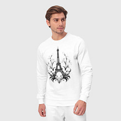Костюм хлопковый мужской Эйфелева башня в цветочном обрамлении, цвет: белый — фото 2