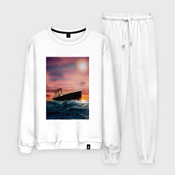 Костюм хлопковый мужской Титаник в океане, цвет: белый