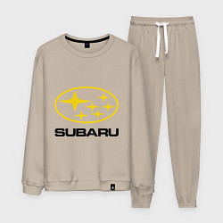 Костюм хлопковый мужской Subaru Logo, цвет: миндальный