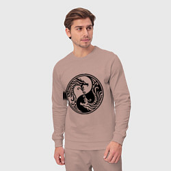 Костюм хлопковый мужской Два дракона Инь Янь, цвет: пыльно-розовый — фото 2