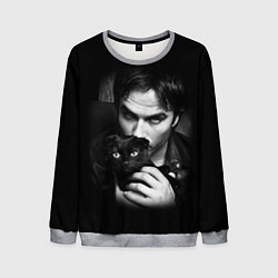 Свитшот мужской Деймон Сальваторе с котом, цвет: 3D-меланж