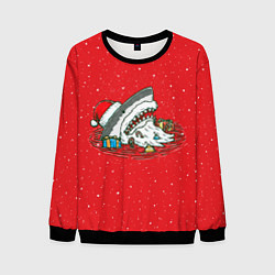 Свитшот мужской Акула Дед Мороз, цвет: 3D-черный